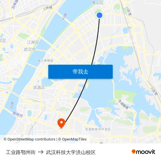 工业路鄂州街 to 武汉科技大学洪山校区 map