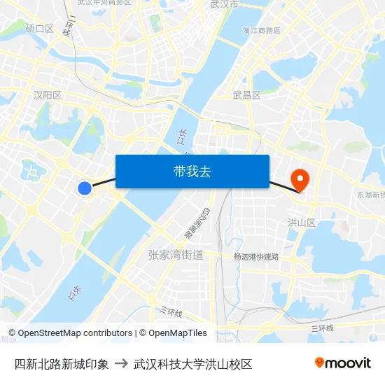 四新北路新城印象 to 武汉科技大学洪山校区 map