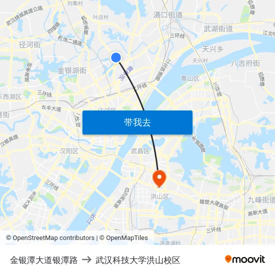 金银潭大道银潭路 to 武汉科技大学洪山校区 map