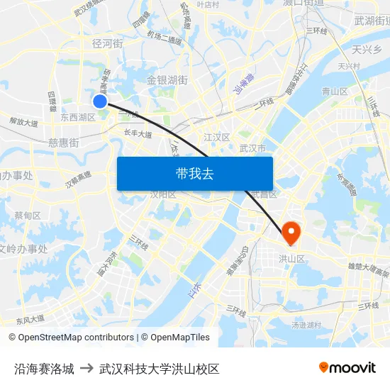 沿海赛洛城 to 武汉科技大学洪山校区 map
