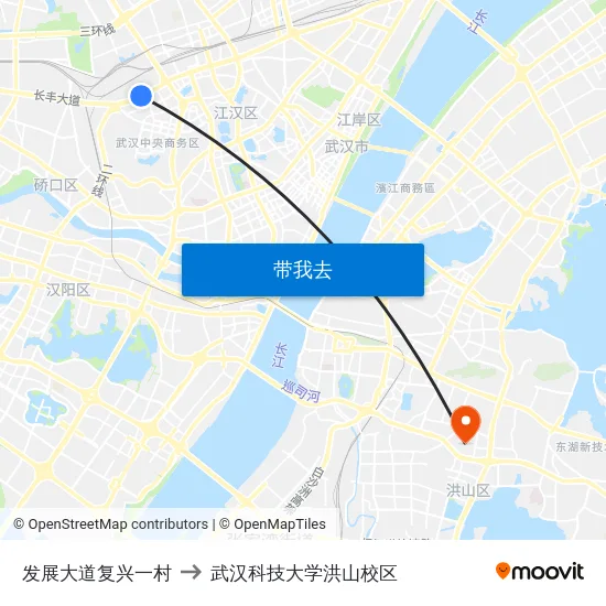 发展大道复兴一村 to 武汉科技大学洪山校区 map