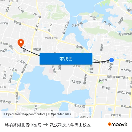 珞喻路湖北省中医院 to 武汉科技大学洪山校区 map