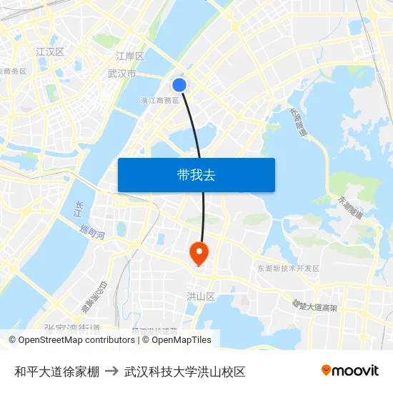 和平大道徐家棚 to 武汉科技大学洪山校区 map