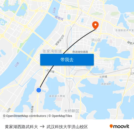 黄家湖西路武科大 to 武汉科技大学洪山校区 map