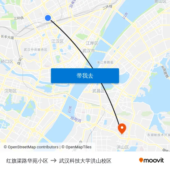 红旗渠路华苑小区 to 武汉科技大学洪山校区 map