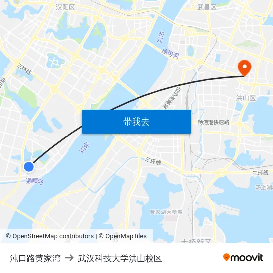 沌口路黄家湾 to 武汉科技大学洪山校区 map