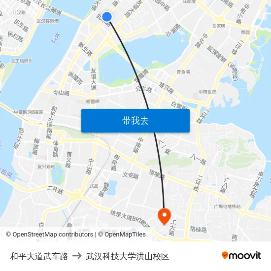 和平大道武车路 to 武汉科技大学洪山校区 map