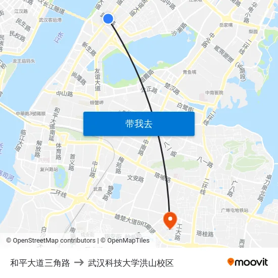 和平大道三角路 to 武汉科技大学洪山校区 map