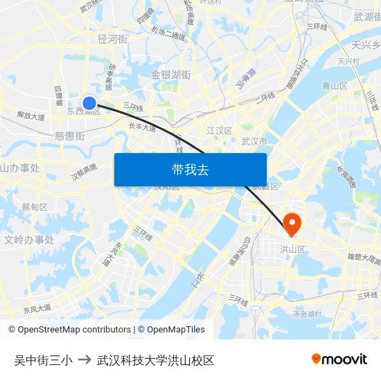吴中街三小 to 武汉科技大学洪山校区 map