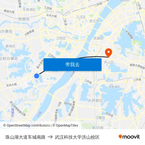 珠山湖大道车城南路 to 武汉科技大学洪山校区 map
