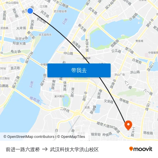 前进一路六渡桥 to 武汉科技大学洪山校区 map