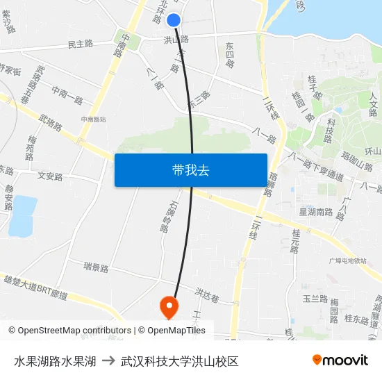 水果湖路水果湖 to 武汉科技大学洪山校区 map