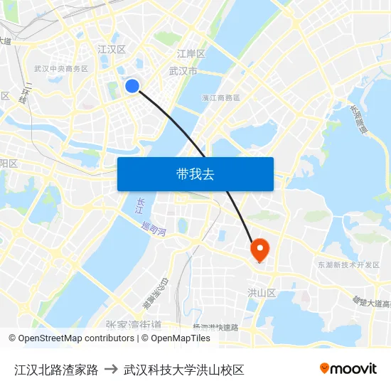 江汉北路渣家路 to 武汉科技大学洪山校区 map