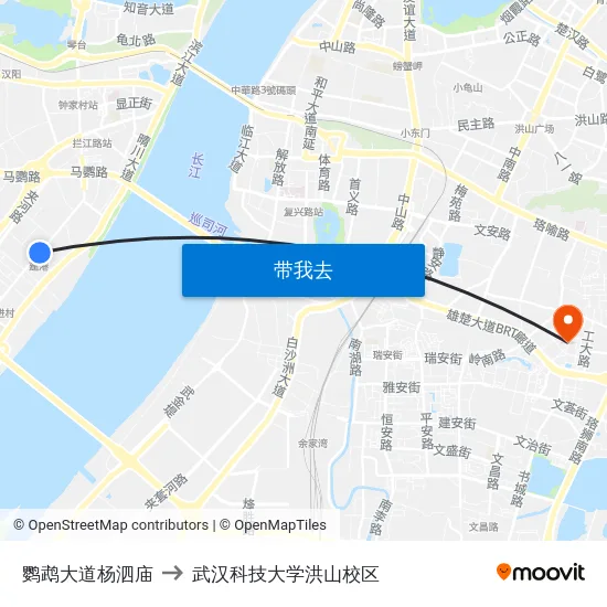 鹦鹉大道杨泗庙 to 武汉科技大学洪山校区 map