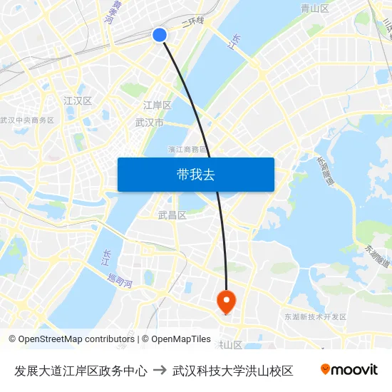 发展大道江岸区政务中心 to 武汉科技大学洪山校区 map