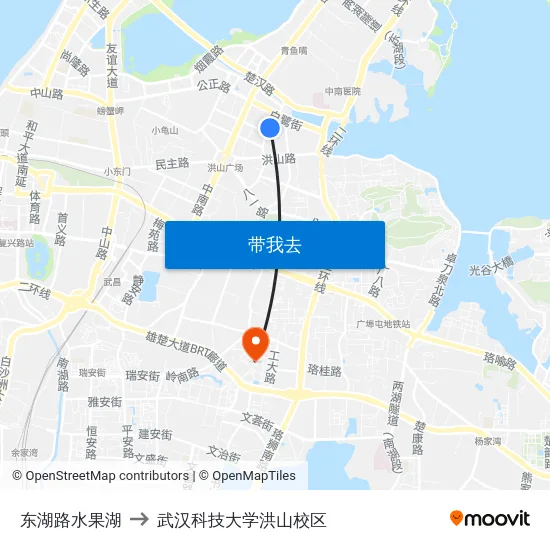 东湖路水果湖 to 武汉科技大学洪山校区 map