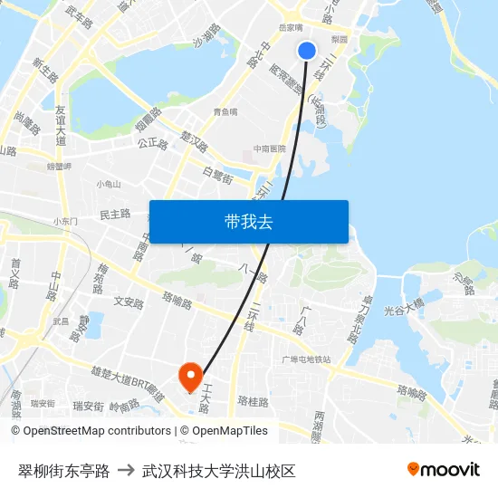 翠柳街东亭路 to 武汉科技大学洪山校区 map