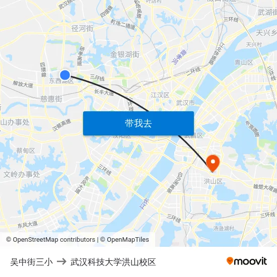 吴中街三小 to 武汉科技大学洪山校区 map