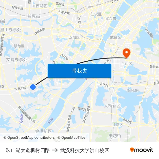 珠山湖大道枫树四路 to 武汉科技大学洪山校区 map