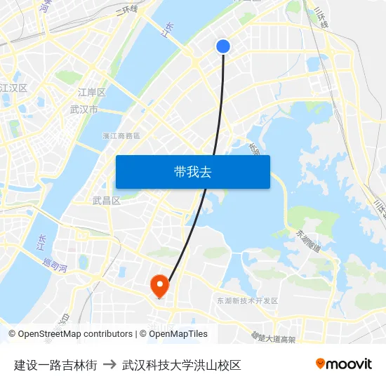 建设一路吉林街 to 武汉科技大学洪山校区 map