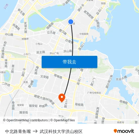 中北路青鱼嘴 to 武汉科技大学洪山校区 map