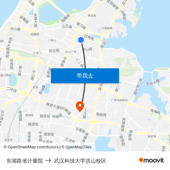 东湖路省计量院 to 武汉科技大学洪山校区 map