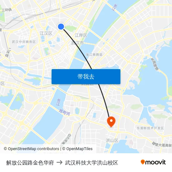解放公园路金色华府 to 武汉科技大学洪山校区 map