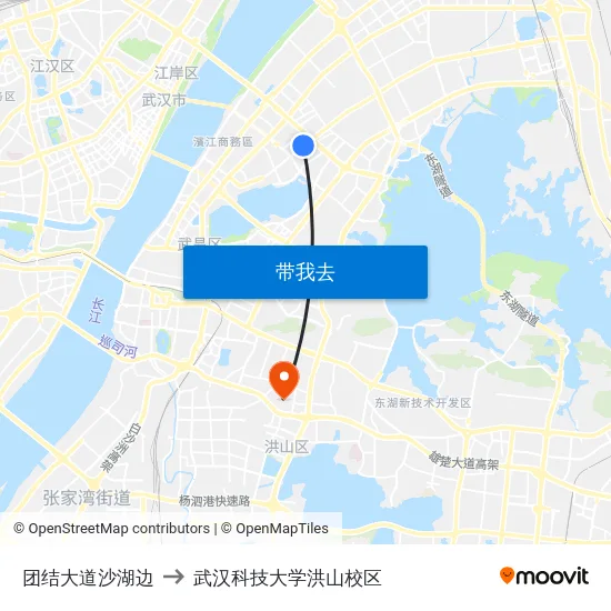 团结大道沙湖边 to 武汉科技大学洪山校区 map