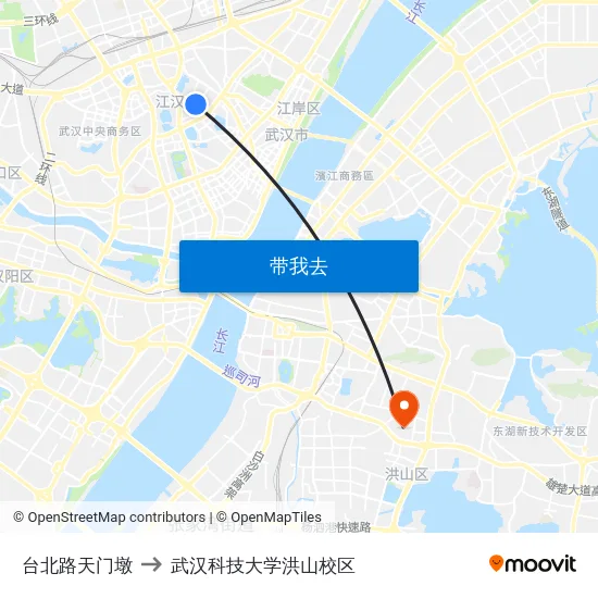 台北路天门墩 to 武汉科技大学洪山校区 map