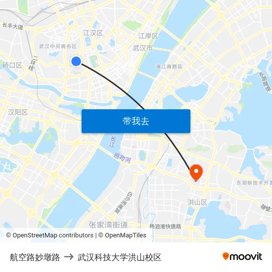 航空路妙墩路 to 武汉科技大学洪山校区 map