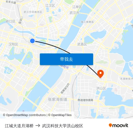 江城大道月湖桥 to 武汉科技大学洪山校区 map