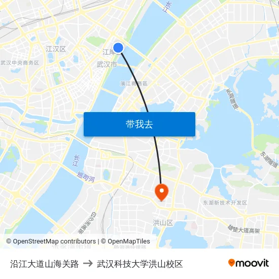 沿江大道山海关路 to 武汉科技大学洪山校区 map