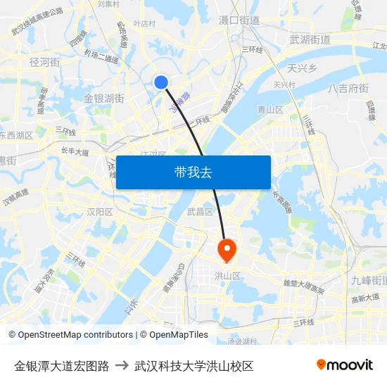 金银潭大道宏图路 to 武汉科技大学洪山校区 map