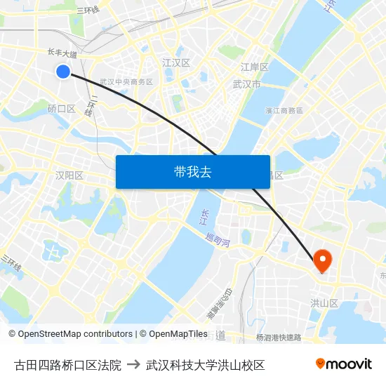 古田四路桥口区法院 to 武汉科技大学洪山校区 map