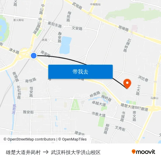 雄楚大道井岗村 to 武汉科技大学洪山校区 map