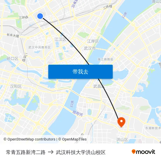 常青五路新湾二路 to 武汉科技大学洪山校区 map