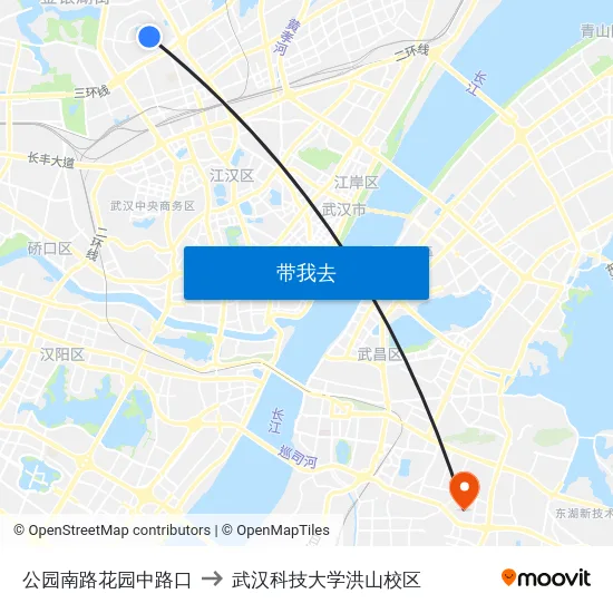 公园南路花园中路口 to 武汉科技大学洪山校区 map