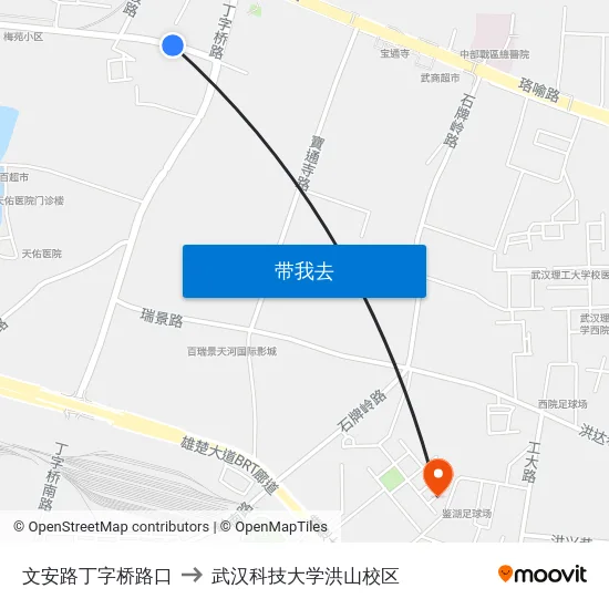 文安路丁字桥路口 to 武汉科技大学洪山校区 map