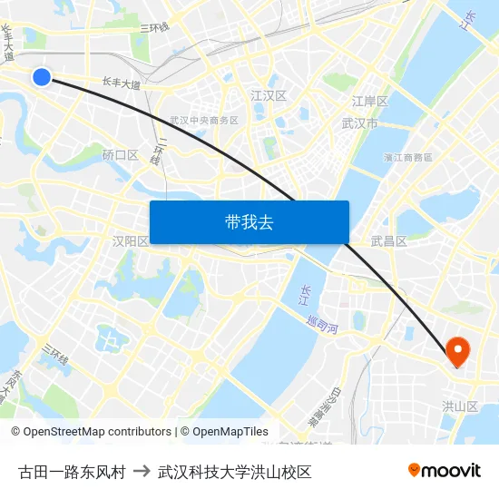 古田一路东风村 to 武汉科技大学洪山校区 map
