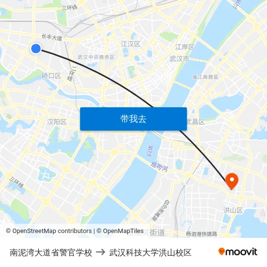 南泥湾大道省警官学校 to 武汉科技大学洪山校区 map