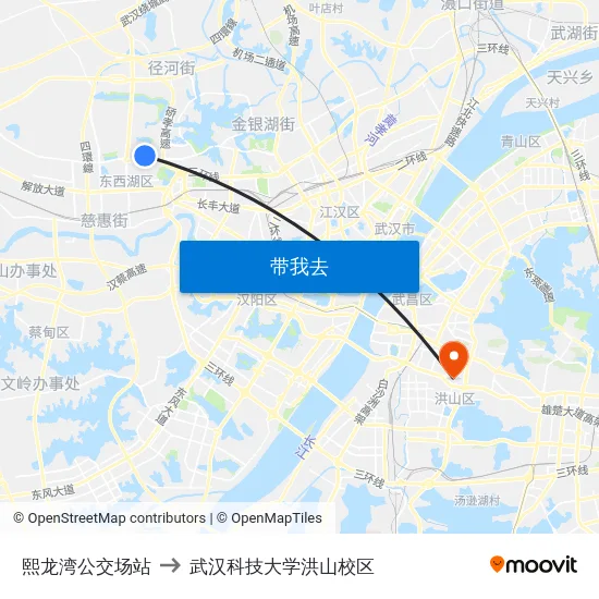 熙龙湾公交场站 to 武汉科技大学洪山校区 map