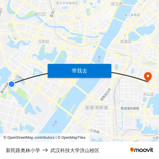 新民路奥林小学 to 武汉科技大学洪山校区 map