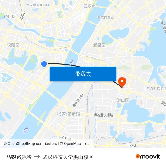 马鹦路姚湾 to 武汉科技大学洪山校区 map