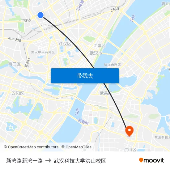新湾路新湾一路 to 武汉科技大学洪山校区 map
