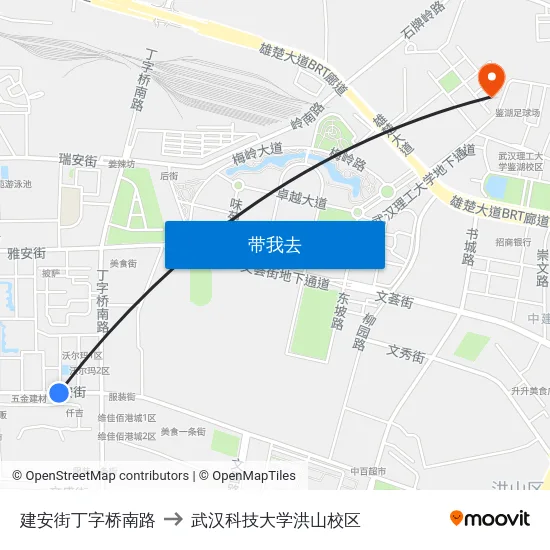 建安街丁字桥南路 to 武汉科技大学洪山校区 map
