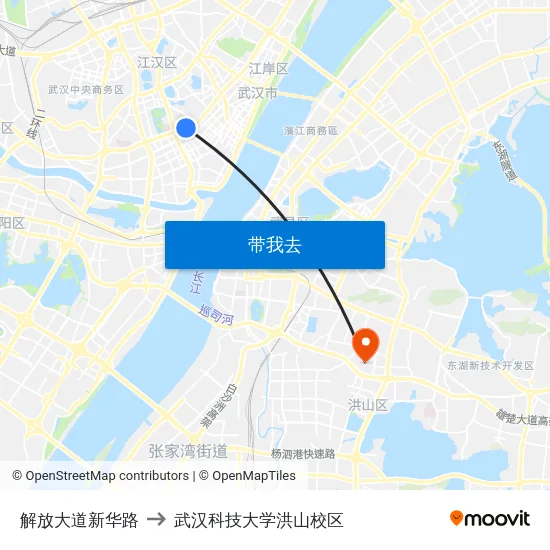 解放大道新华路 to 武汉科技大学洪山校区 map