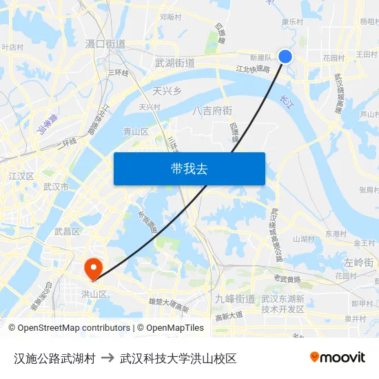 汉施公路武湖村 to 武汉科技大学洪山校区 map