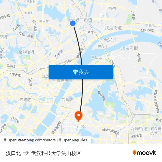 汉口北 to 武汉科技大学洪山校区 map