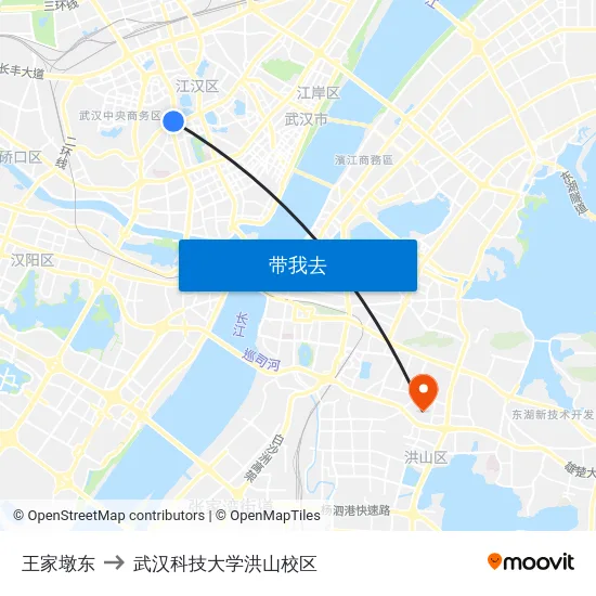 王家墩东 to 武汉科技大学洪山校区 map