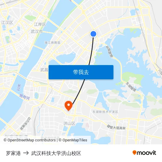 罗家港 to 武汉科技大学洪山校区 map
